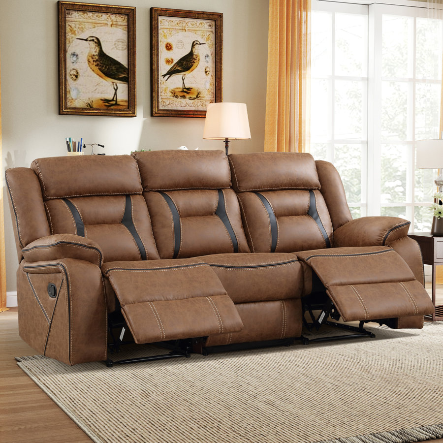 Etherine 80.3'' Wide Modern And Overstuffed Breathable Vegan Leather Manual Reclining Sofa with Pillow Top Arm